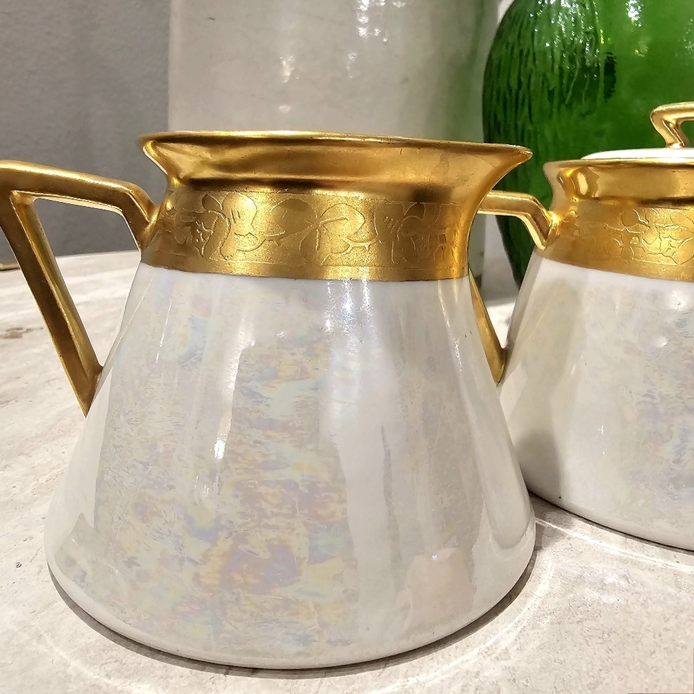 Limoges France B&C Porcelain Sugar and Creamer Set Gold Trim - Picture 6 of 10